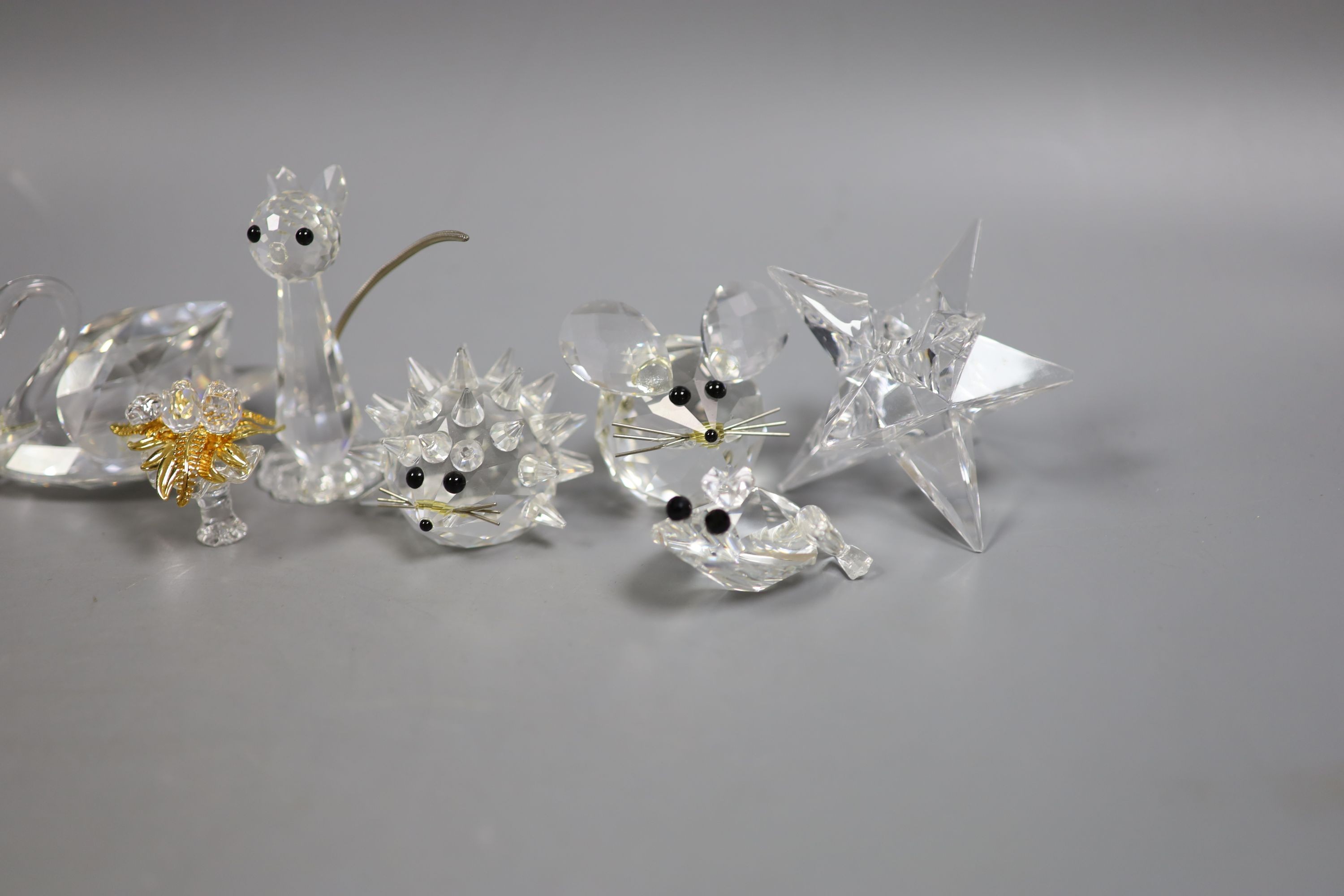 Ten Swarovski glass ornaments, tallest 7.5 cm